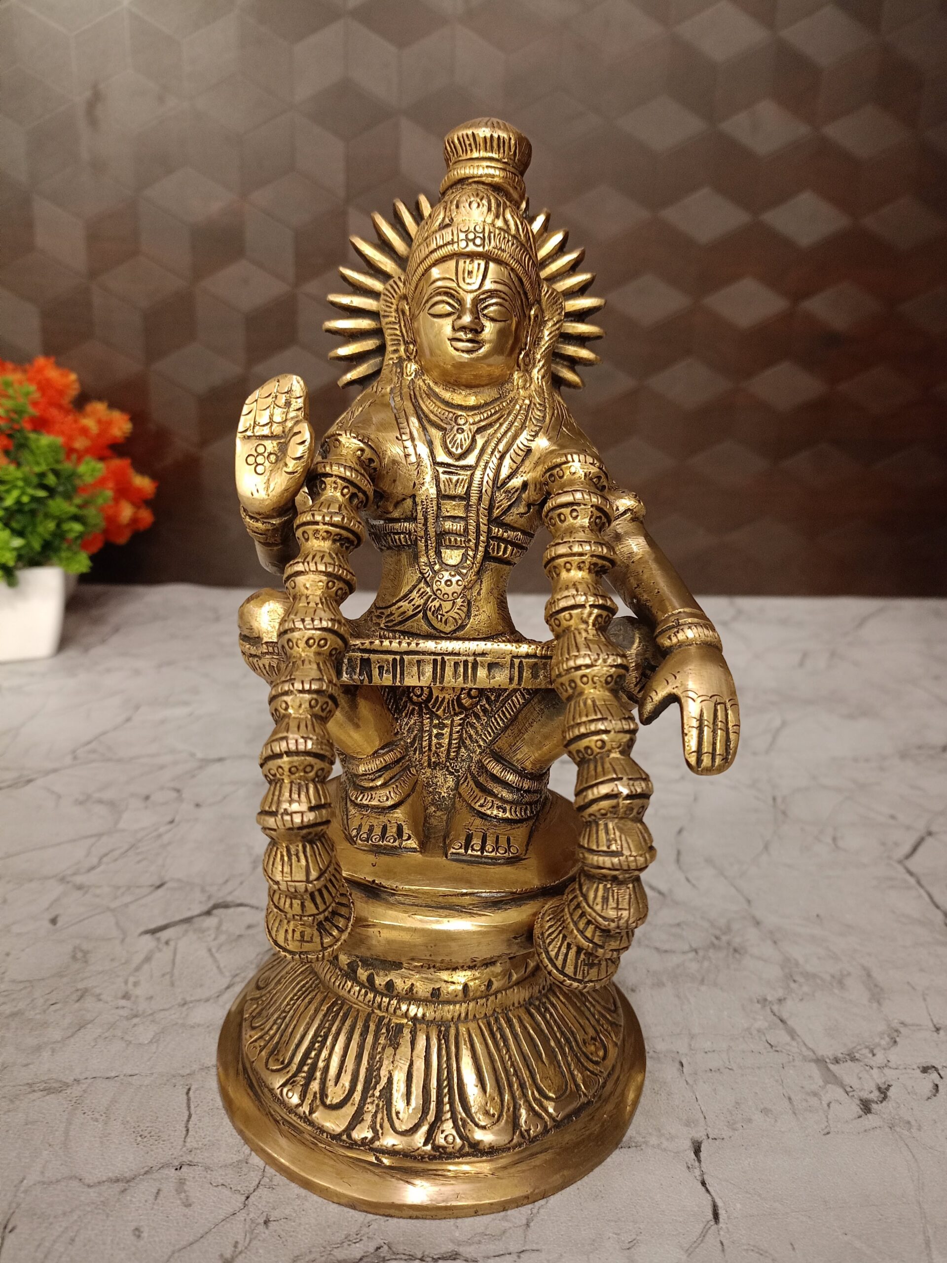 oplus_32 Lord Ayyappan Brass Statue 9 Inches - Image 1