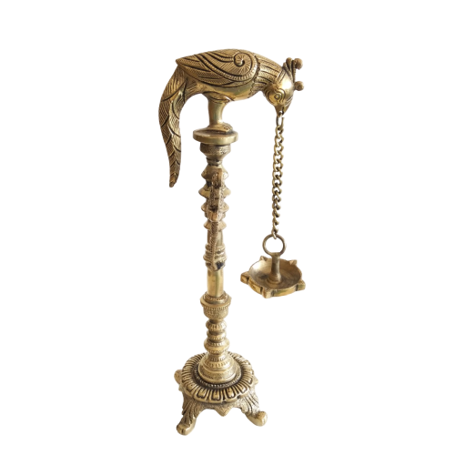 Brass-Antique-Parrot-Diya-Home-Decor-Gifts-Idols-Coimbatore-India-Buy-Online-1559 Brass Antique Parrot Diya 12 Inches - Image 1