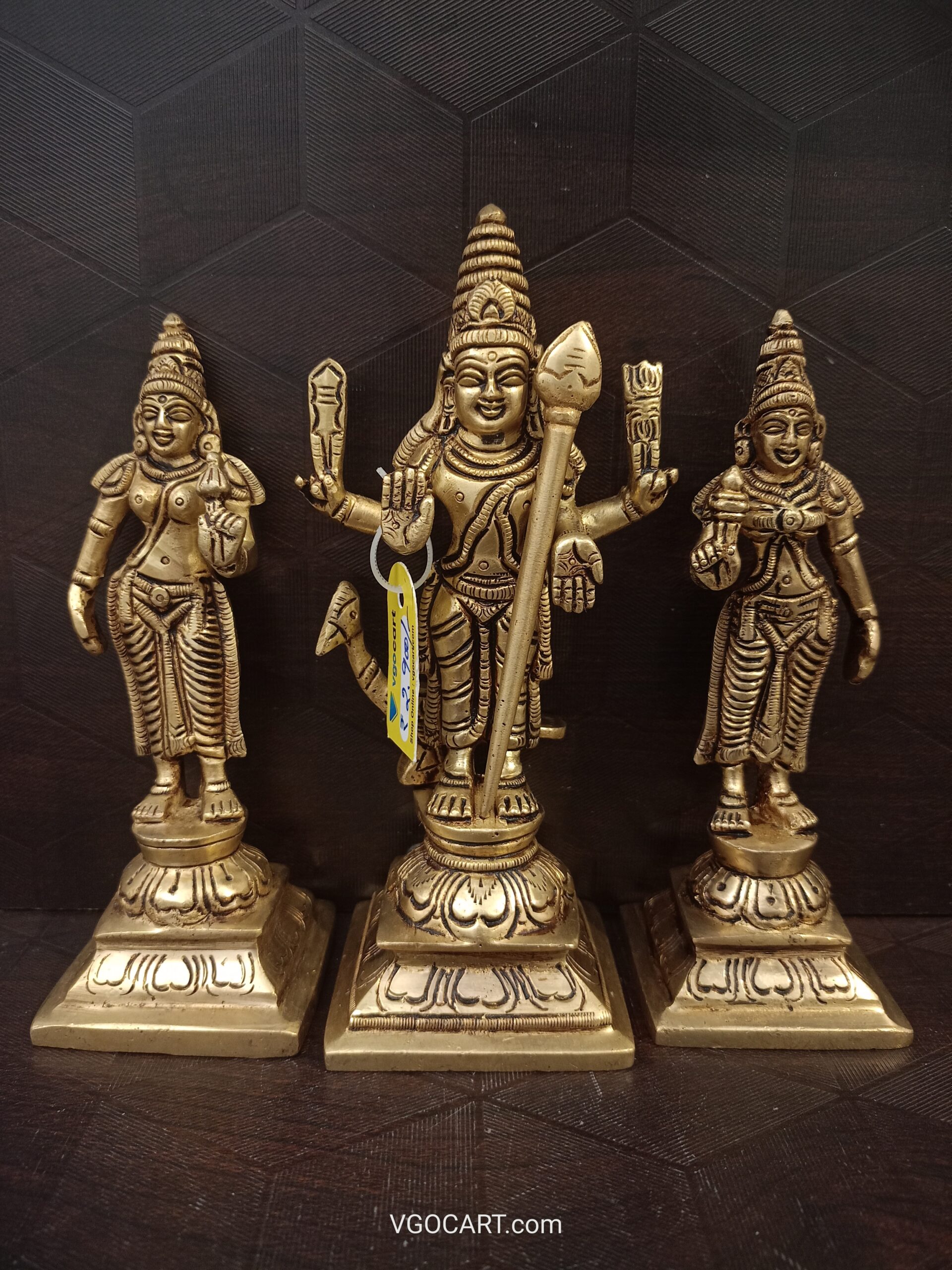 oplus_32 Brass Murugan Statue with Valli And Deivanai 6.5" - Image 1