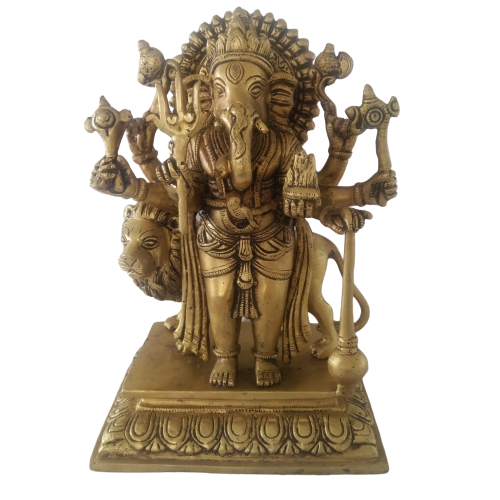 VBRS-MAR20-1468 Heramba Ganapati Brass Statue 9" / 3.580 kg - Image 1