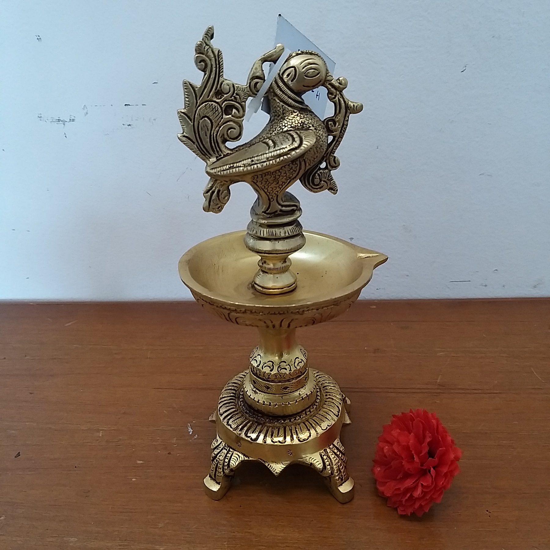 brass-kuthuvillakki-idol-home-decor-pooja-items-gift-buy-online-india Brass Designer Annam One Face Diya -8" - Image 1