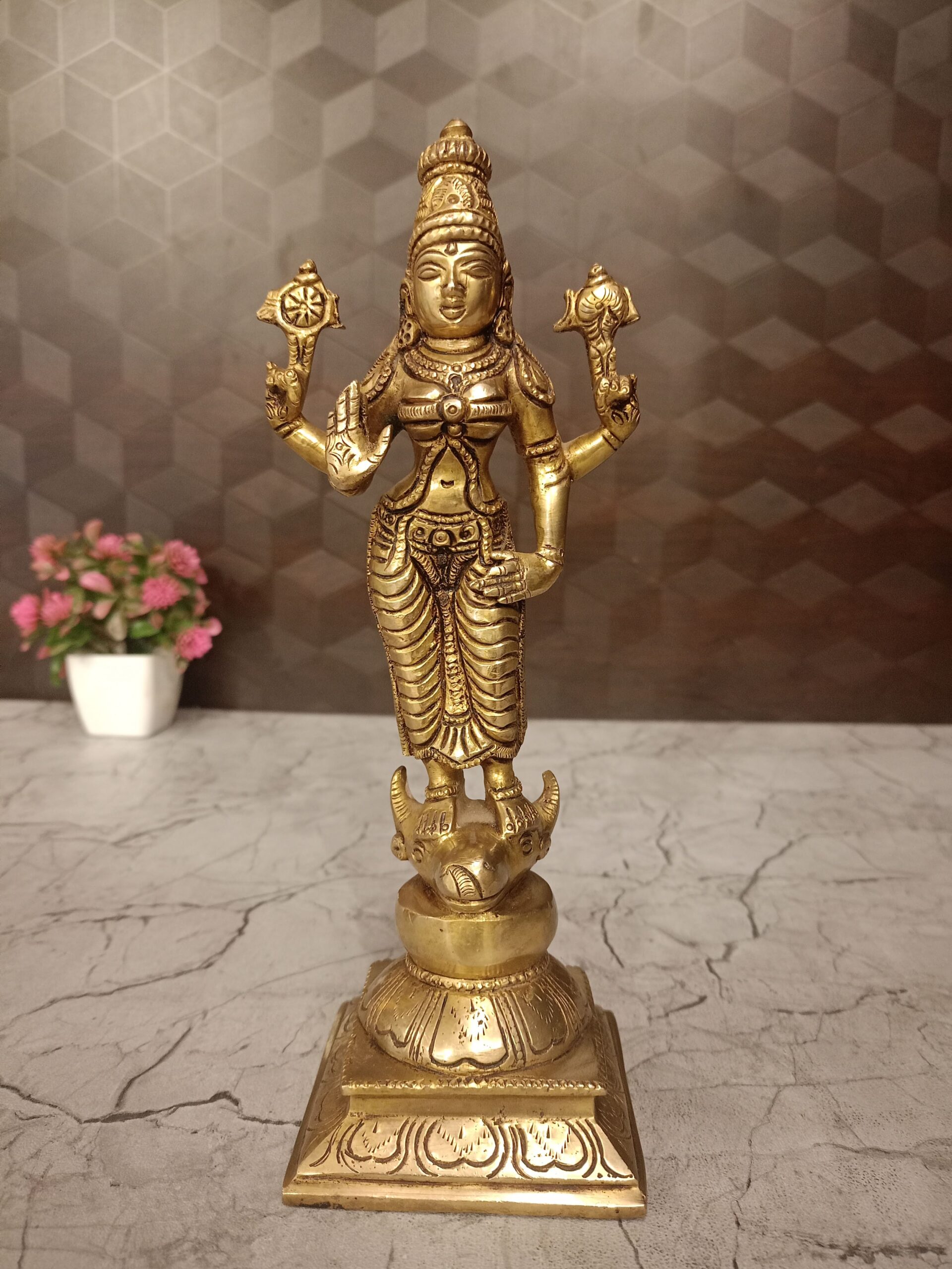 oplus_32 Vishnu Durgai Brass Statue- 9.5" - Image 1