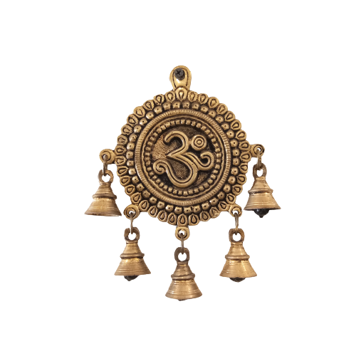 brass-swasthik-wall-hanging-bells-home-decors-gifts-buy-online-Coimbatore-2299 Brass Ohm Wall Hanging-7.2" - Image 1