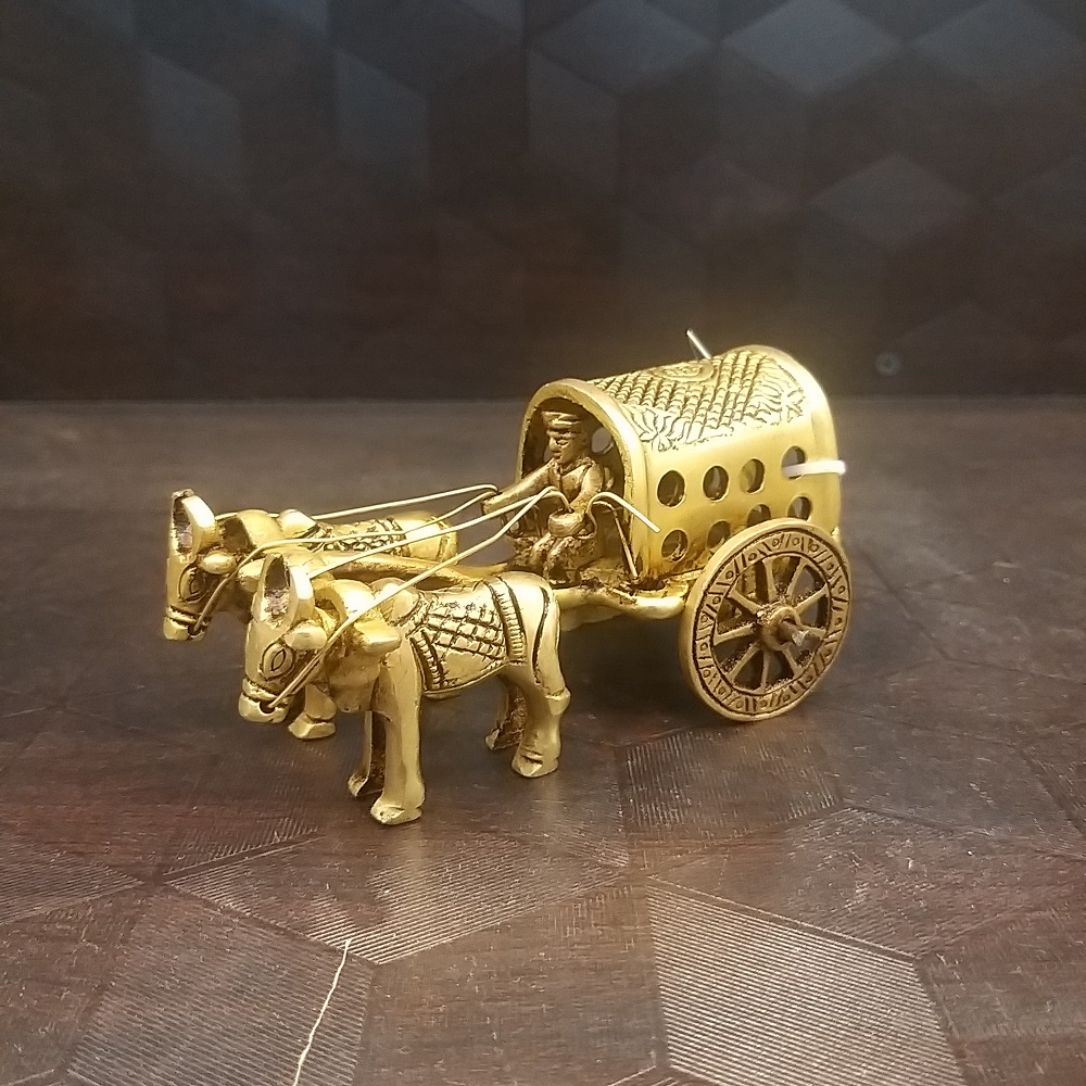 brass-bullock-cart-idol-small-home-decor-pooja-items-gift-buy-online-india (1) Brass Bullock Cart Small- 2" - Image 1