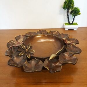 Brass Designer Urli With Flower Base Brown Color