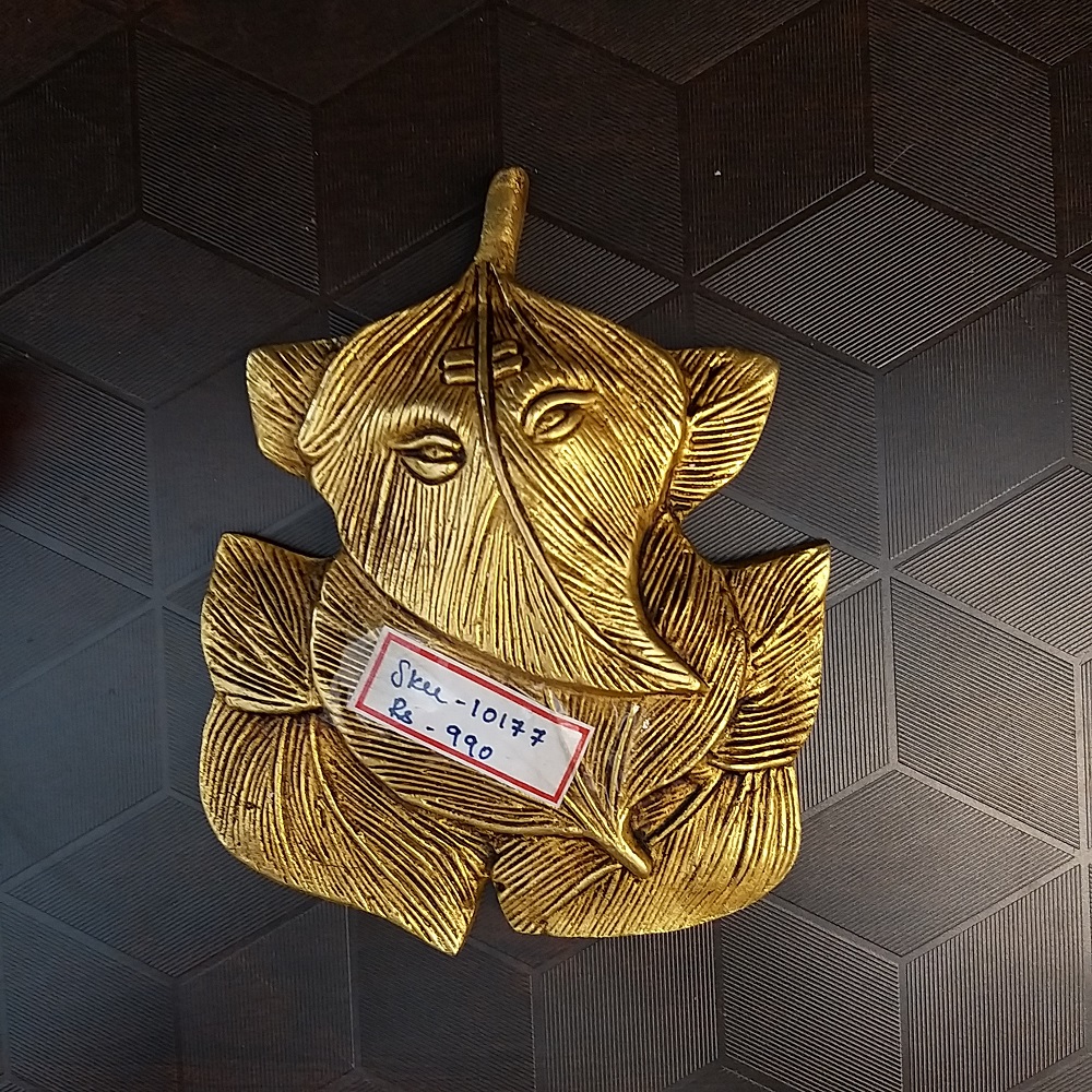 brass-leaf-ganesha-small-wall-hanging-home-decor-pooja-items-hinfu-god-statues-gift-buy-online-india-10177 Brass Small Designer Leaf Ganesha Wall Hanging- 6" - Image 1