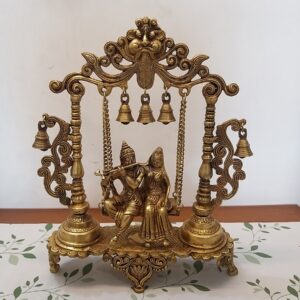 Brass Radha Krishna Jhula with Designer Arch and Base Idol Big