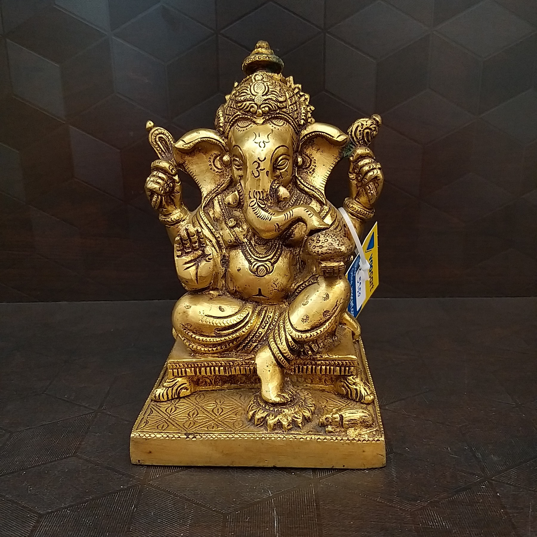 brass-ganesha-idol-on-base-home-decor-pooja-items-hindu-god-statues-gift-buy-online-coimbatore-6097 Brass Designer Ganesha Idol Small- 7.5" - Image 1