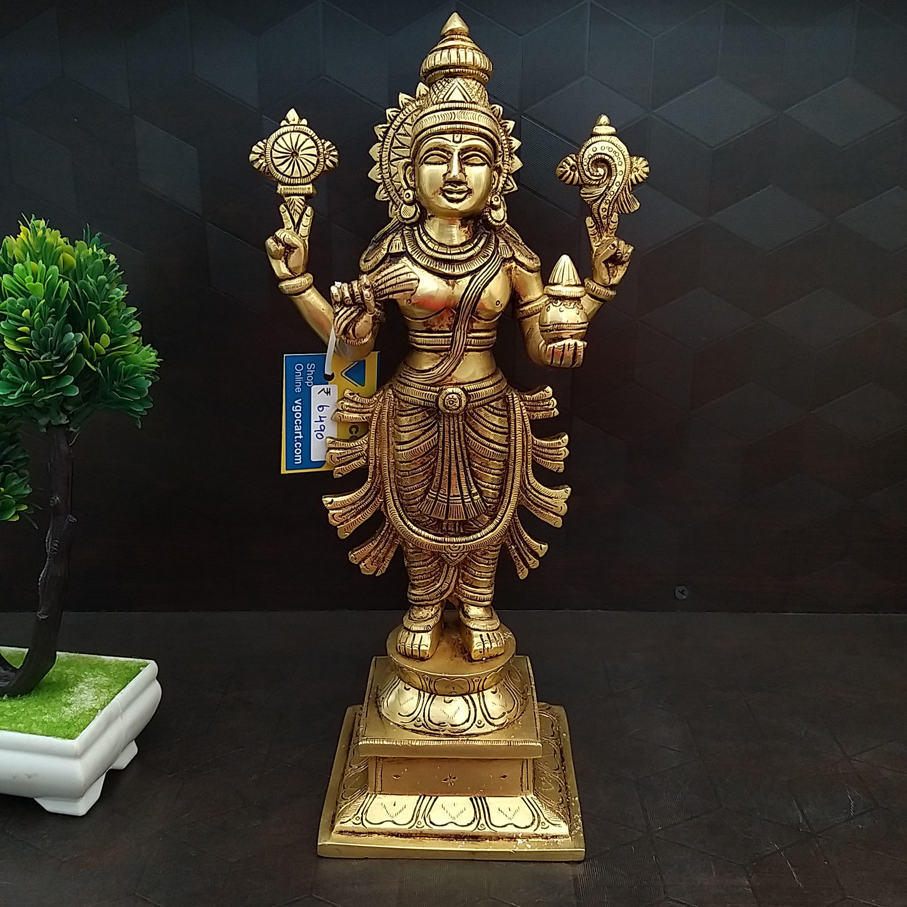 brass-dhanvantri-big-statue-home-decor-pooja-items-hindu-god-statues-gift-buy-online-india-10373 Brass Big Dhanvathiri Idol- 12" - Image 1