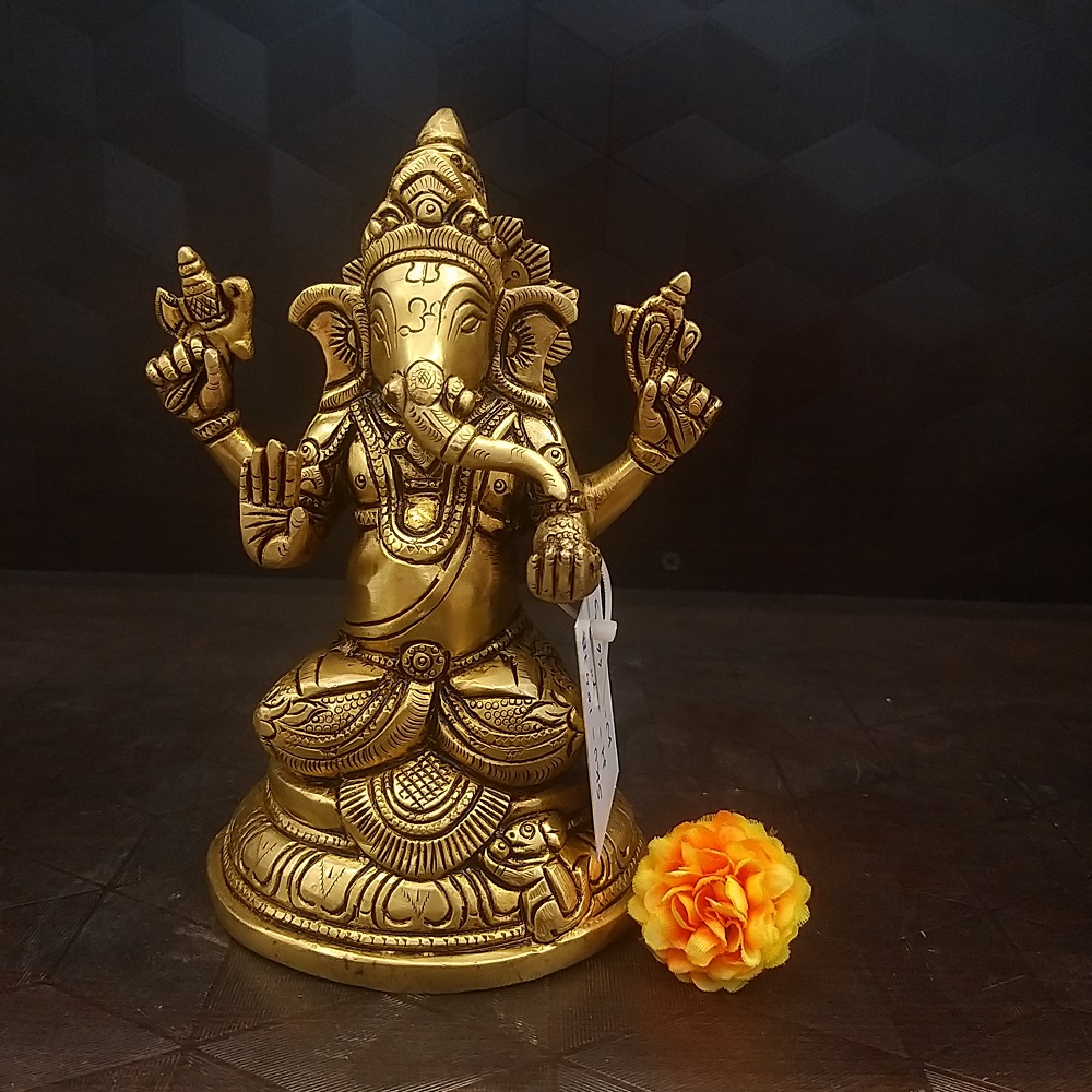 brass-small-designer-ganesha-small-idol-home-decor-pooja-items-hindu-god-idols-gift-buy-online-india (1) Brass Well Designed Ganesha Small idol- 7" - Image 1