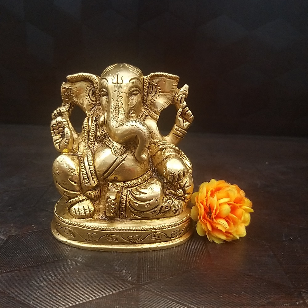 brass-sofa-ganesha-small-idol-home-decor-pooja-items-hindu-god-idols-gift-buy-online-india Brass Modern Ganesha Idol- 3" - Image 1