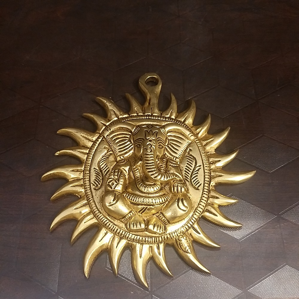 brass-ganesha-wall-hanging-home-decor-pooja-items-hindu-god-statues-gift-buy-online-india (1) Brass Sun Ganesha Wall Hanging- 6" - Image 1