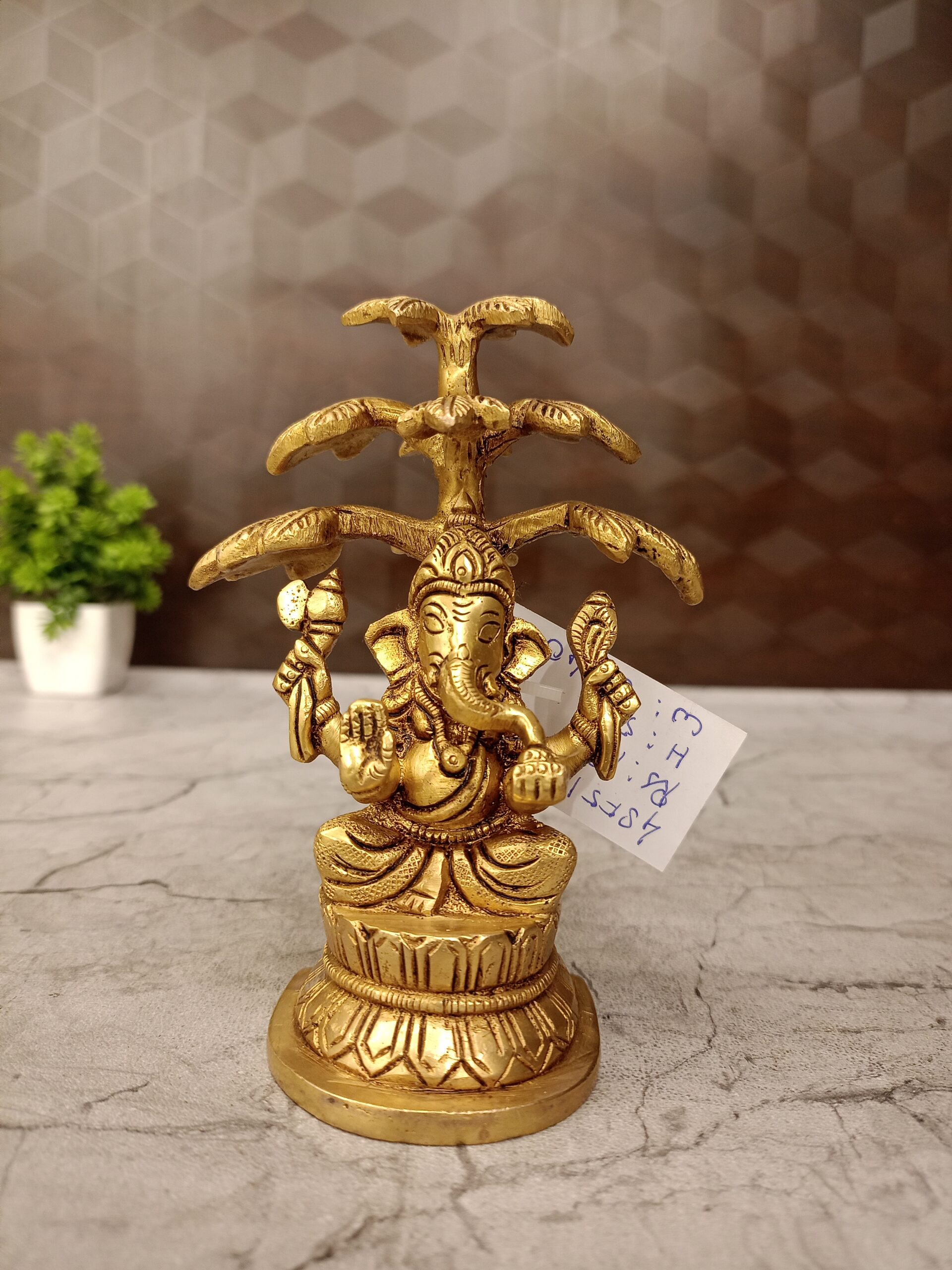 Brass Ganesha Sitting Under The Tree 5.5'' 1 brass tree ganesha idol