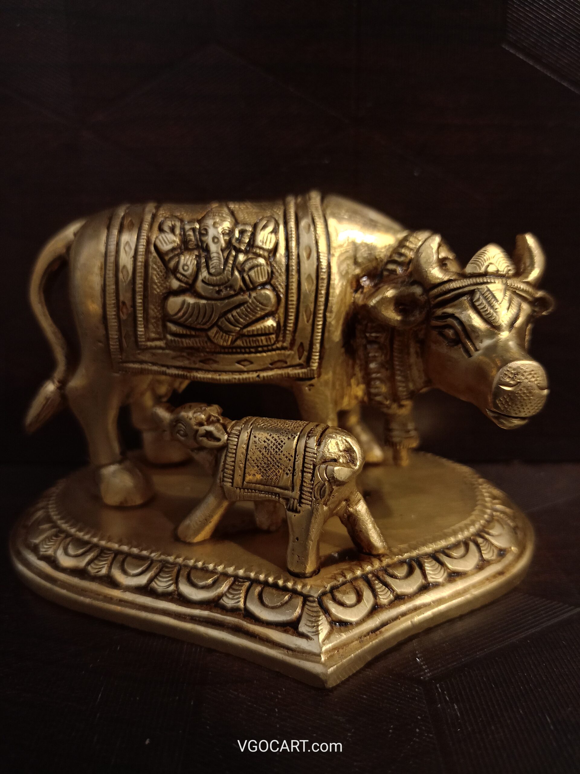 Brass Kamadhenu With Lakshmi And Ganesha Small 2.5'' 1 Kamadhenu With Lakshmi And Ganesha Small