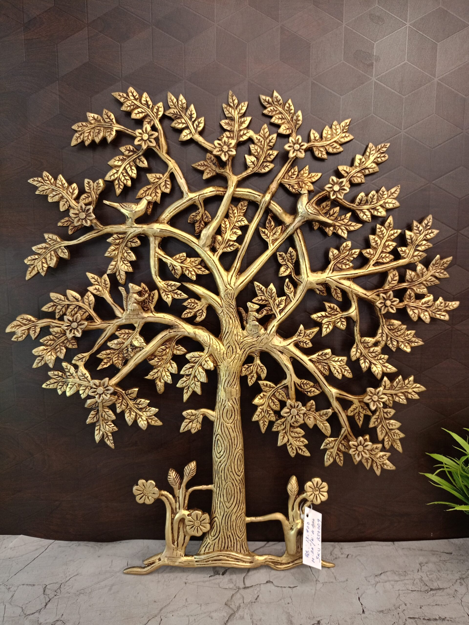 oplus_32 Brass kalpavriksha Tree With Flowers Wall Mount 20" - Image 1