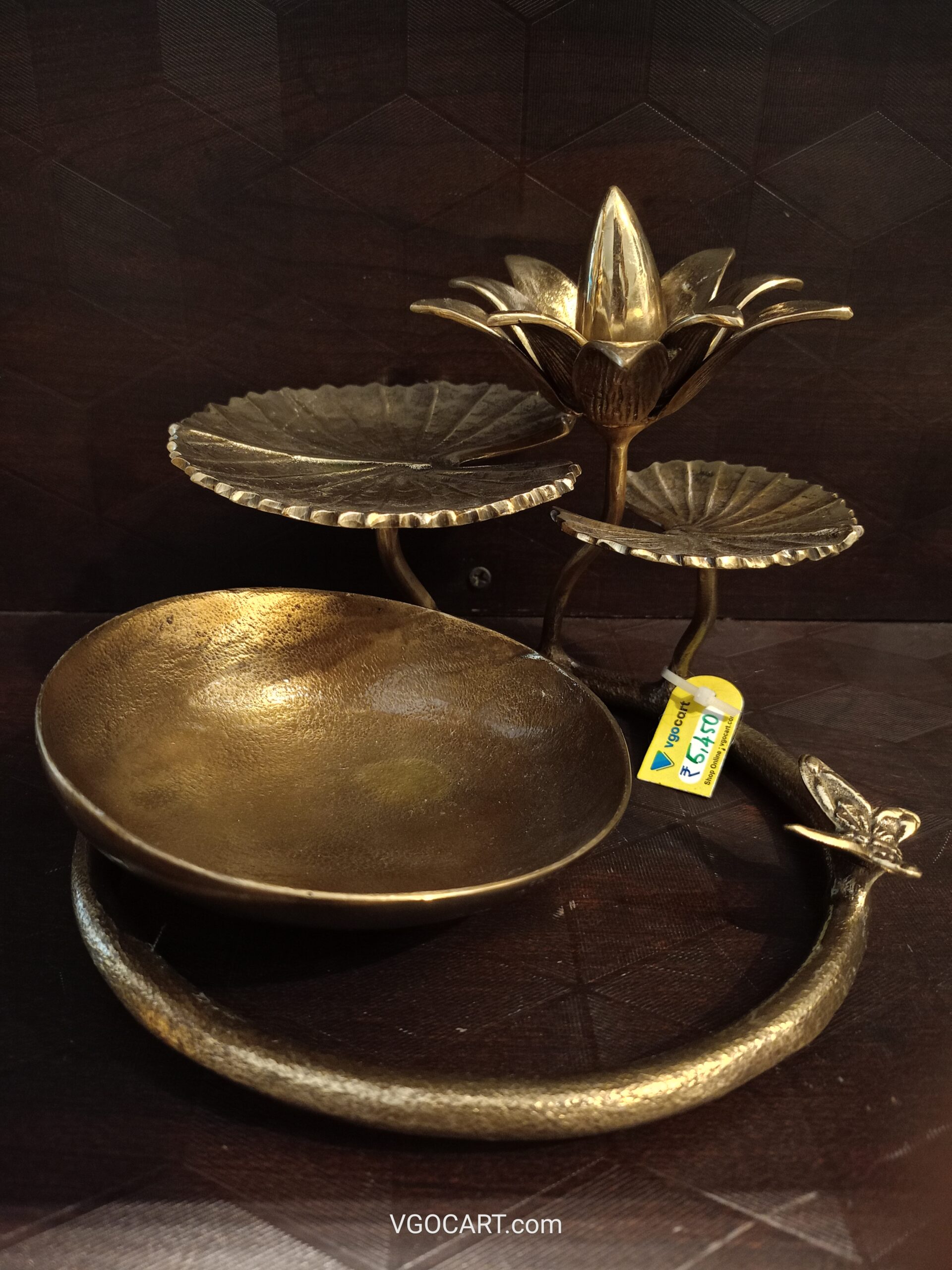Brass Flower Design Uruli With Butterfly For Home Decor 5" 1 Brass Flower Design Uruli With Butterfly For Home Decor 5" - Image 1