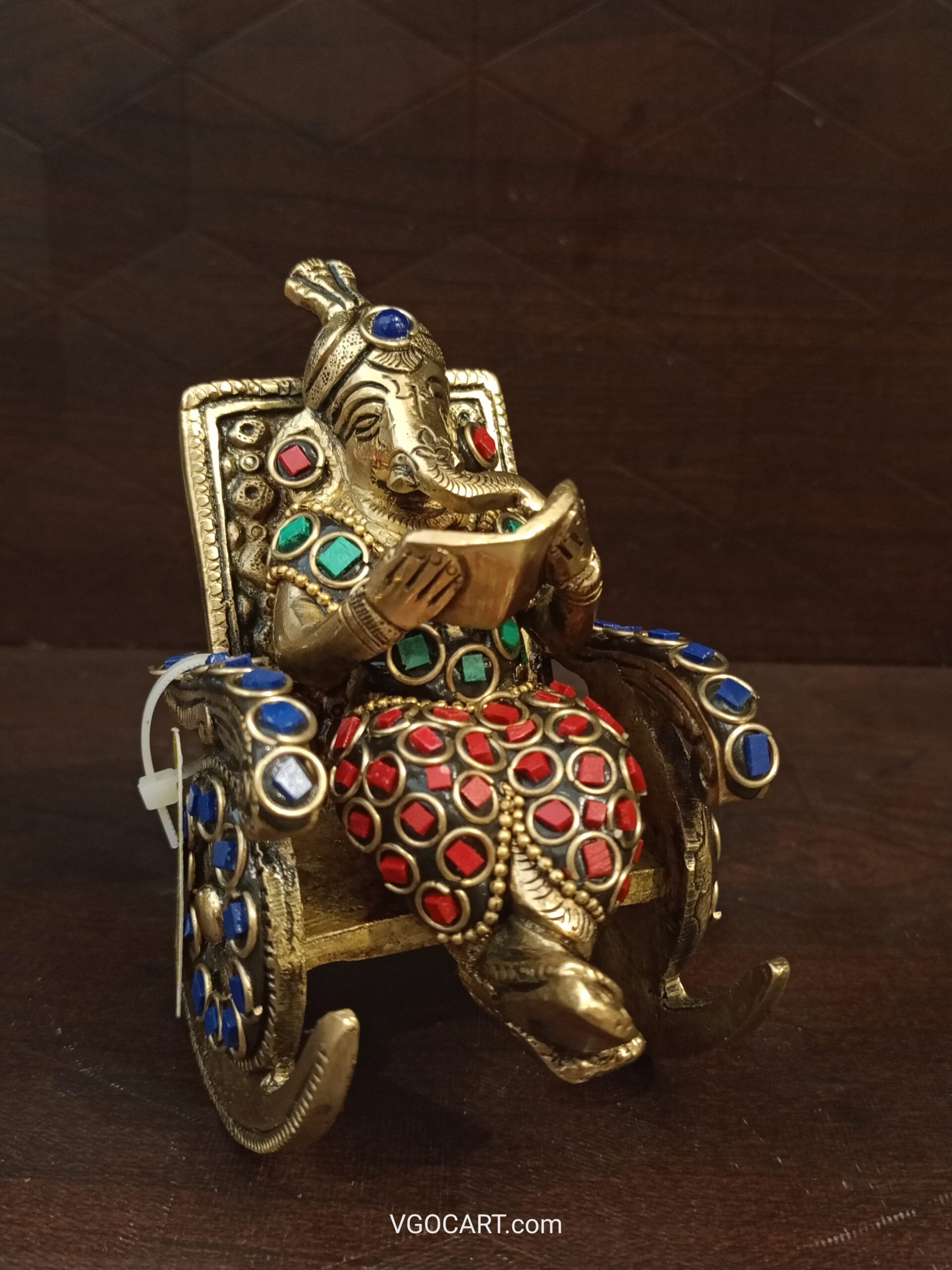 oplus_32 Buy Brass Stone Chair Ganesha5" Red & Blue Color - Image 1