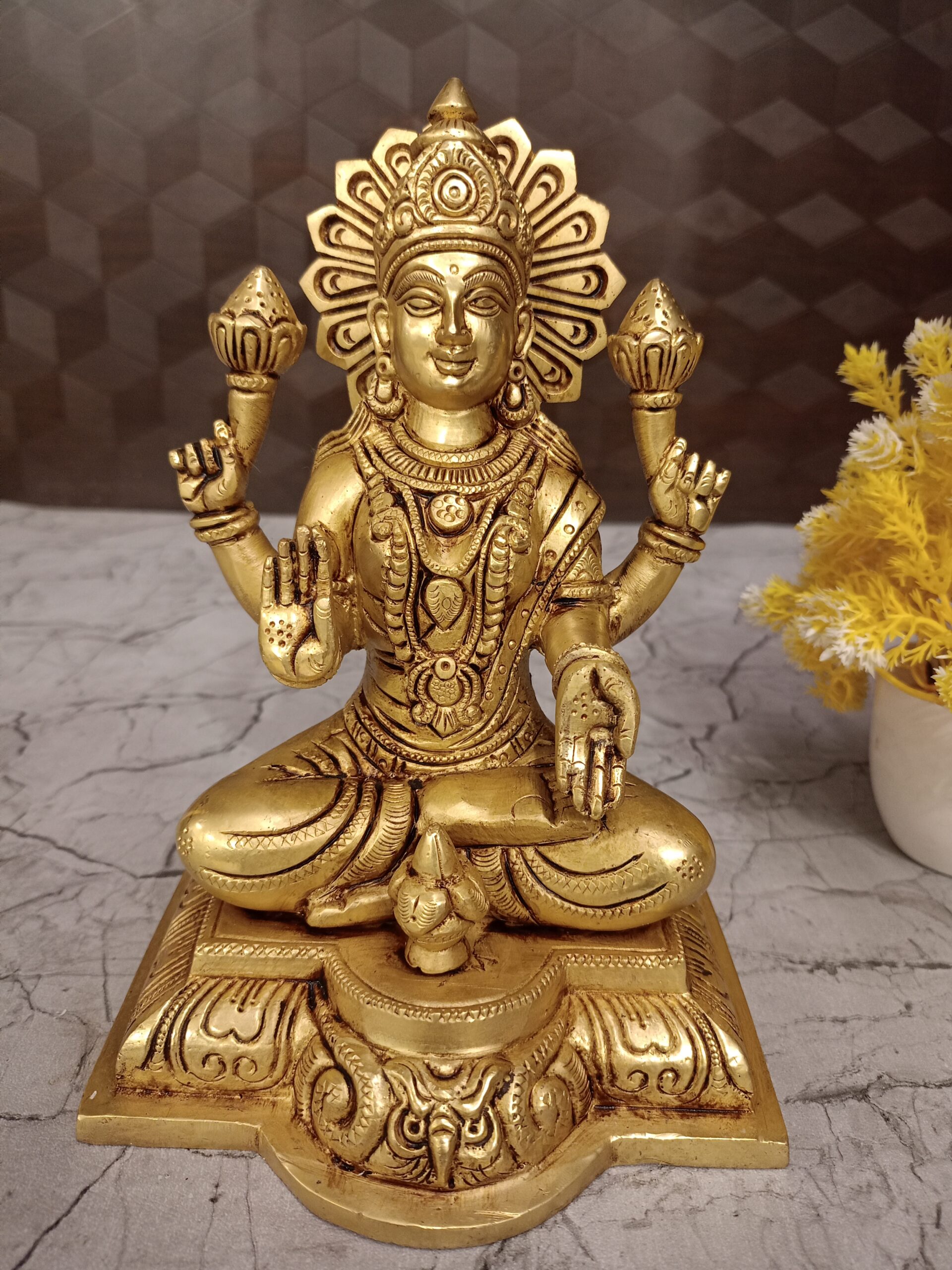 oplus_32 Buy Brass Lakshmi Statue With Kalasam 7.5" - Image 1