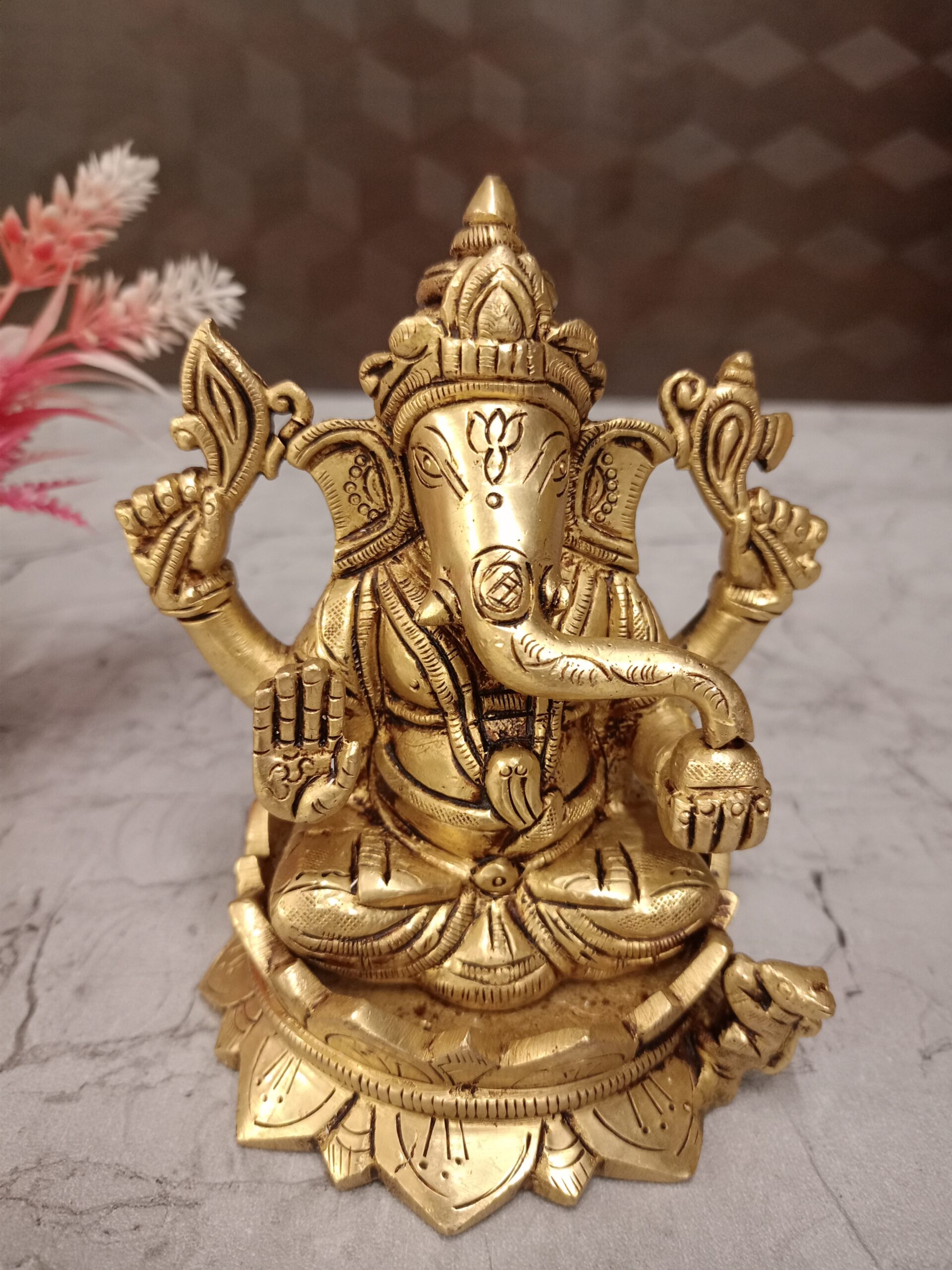 oplus_32 Buy Brass Ganesha Sitting On Lotus Base 5" - Image 1