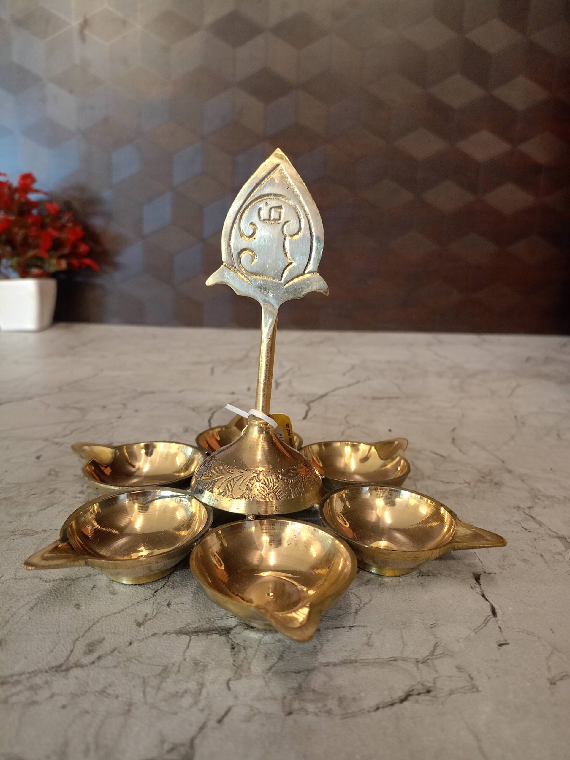 oplus_32 Buy Brass Om Vel With Six Face Diya 6" - Image 1