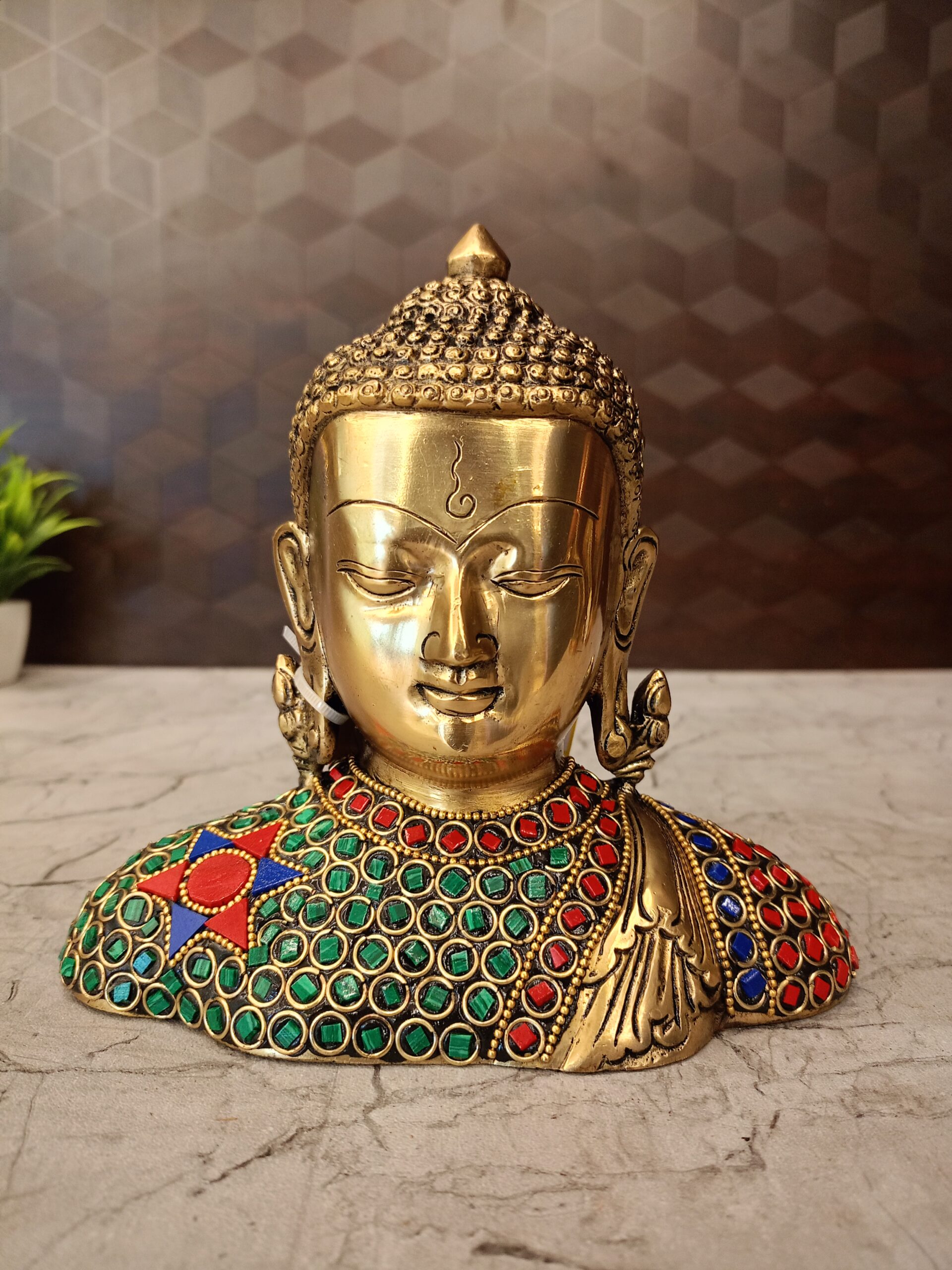 oplus_32 Brass Stone Buddha Statue 6.5" - Image 1