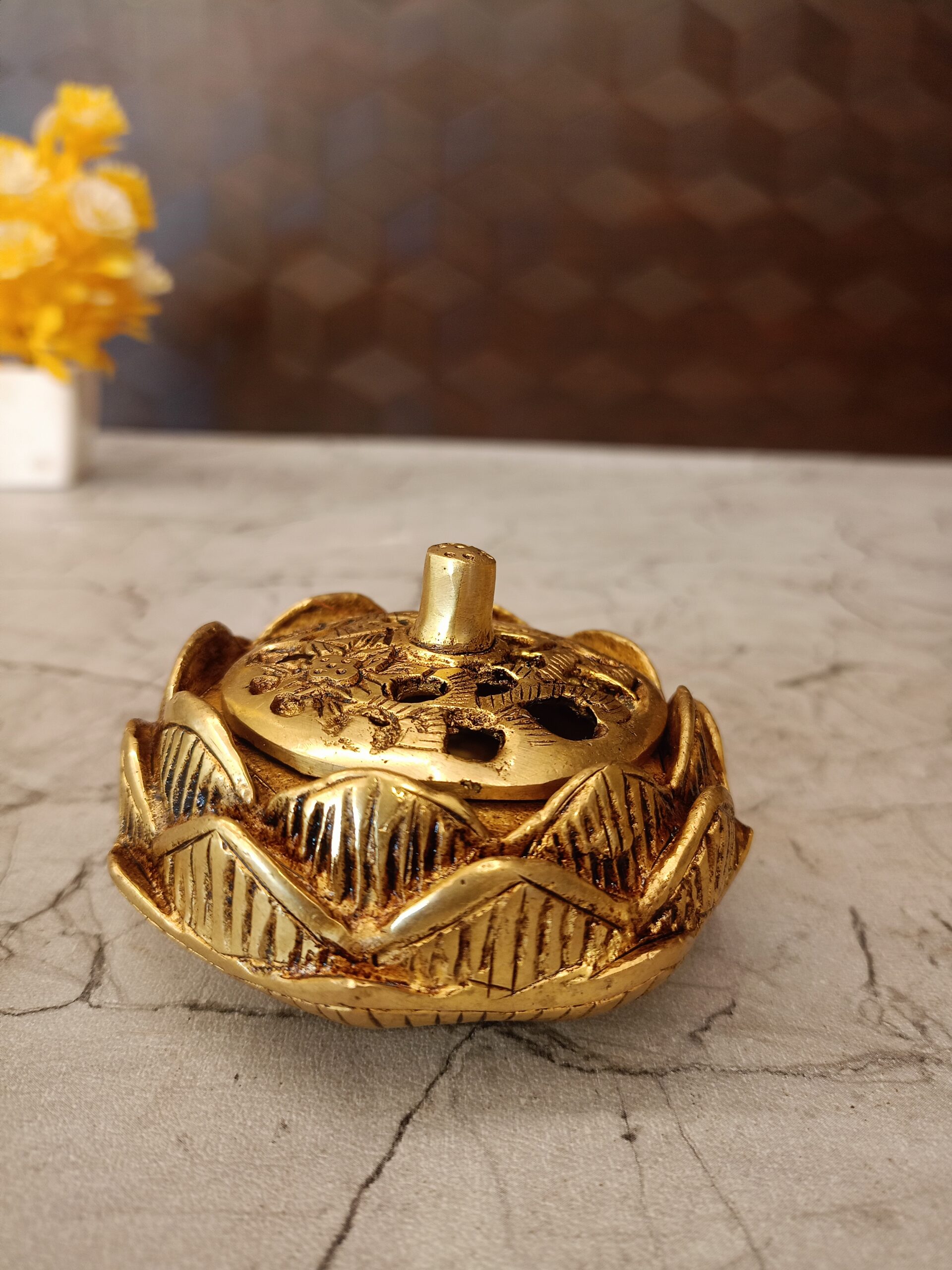 oplus_32 Brass Lotus Dhoop Holder For Pooja 2" - Image 1