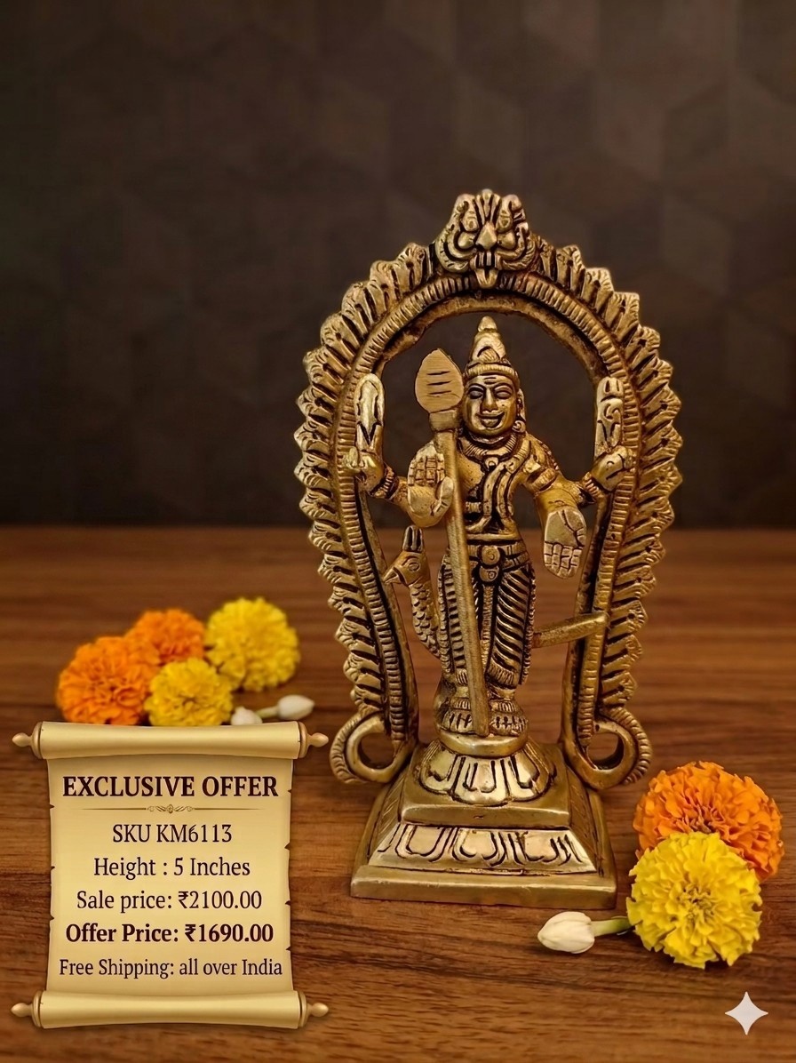 Brass Murugan Arch Idol 5 Inch 5 Inch Brass Murugan Arch Idol