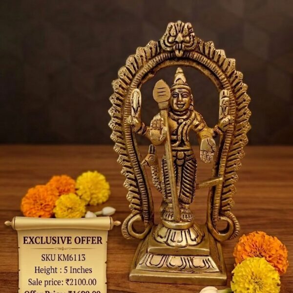 Brass Murugan with Peacock 10 Inch