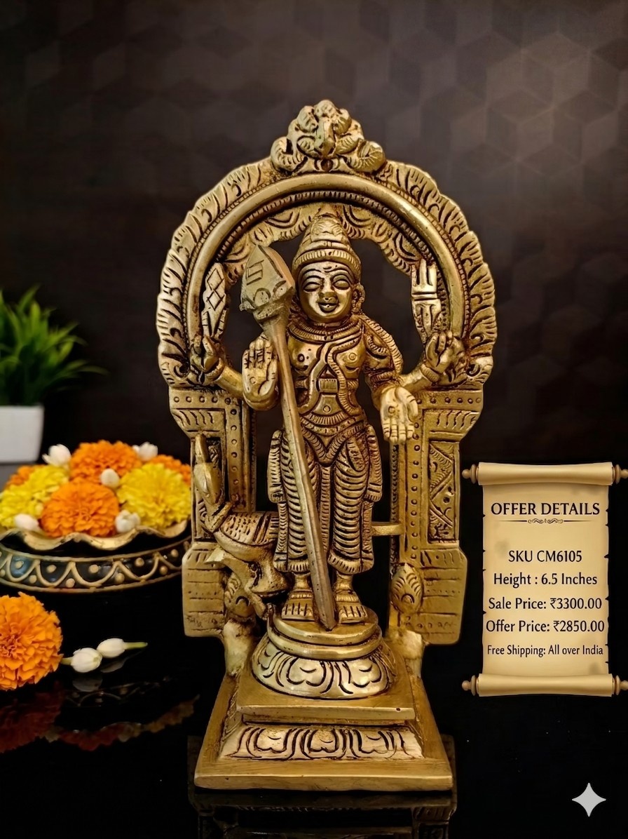 Brass Thiruvachi Murugan Idol 6.5 Inch Brass Thiruvachi Murugan Idol 6.5 Inch