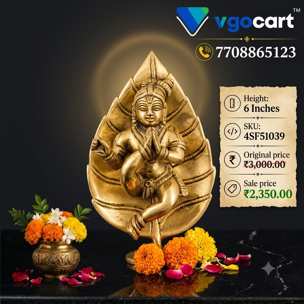 Brass Leaf Krishna Idol 6 Inch Premium Brass Leaf Krishna Idol 6 Inch
