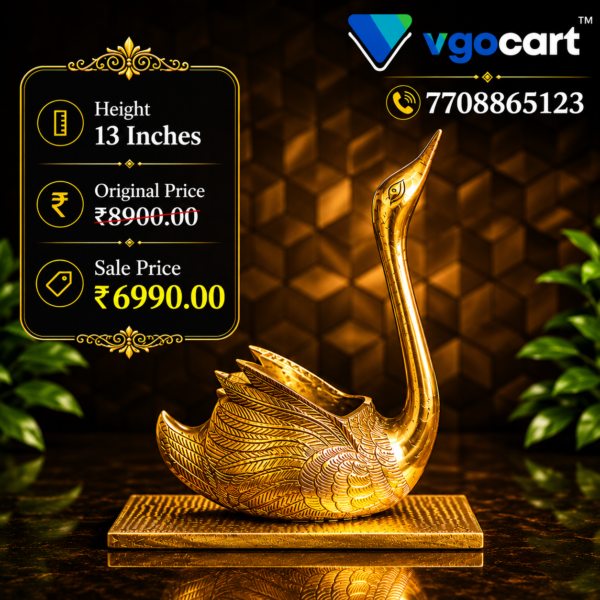 Handcrafted Brass Swan Uruli 13 Inch