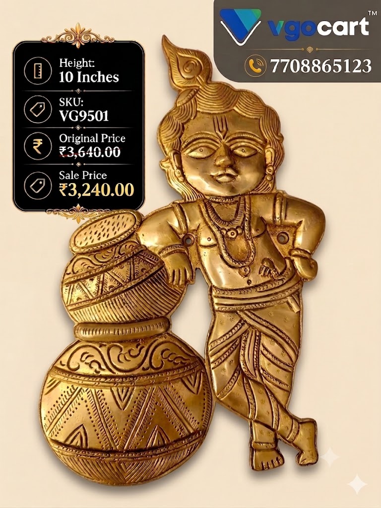 Brass Wall Mount Pot Krishna Idol 10 Inch Brass Wall Mount Pot Krishna Idol 10 Inch