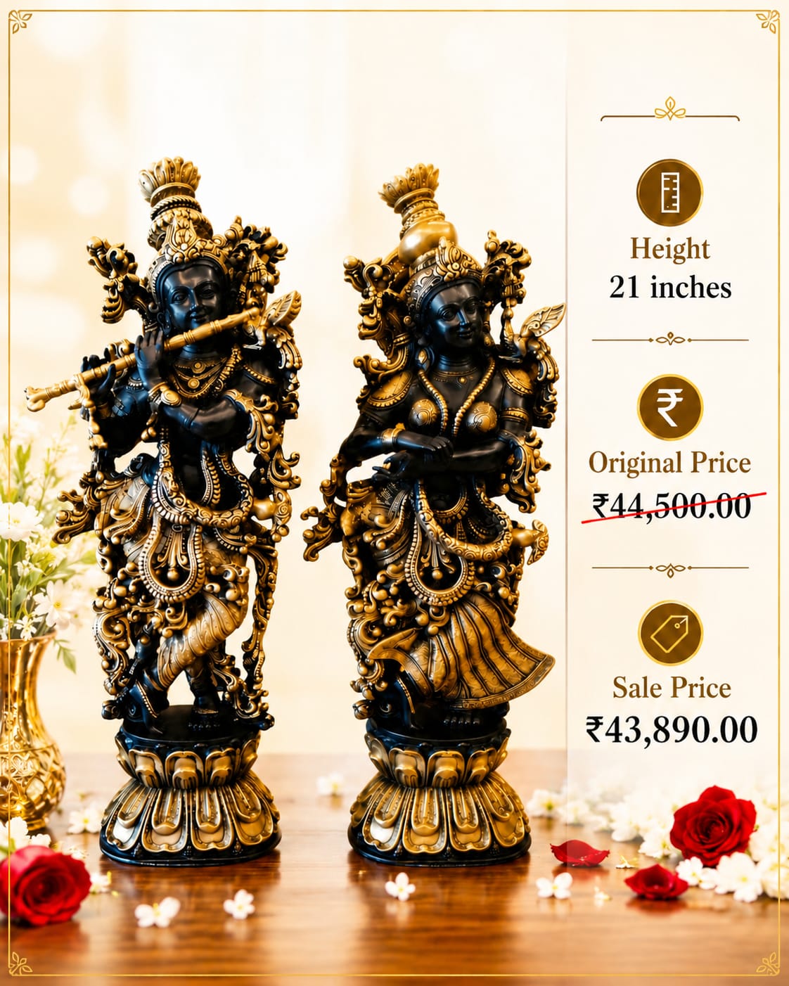 Brass Superfine Radha Krishna Statue Big 21 Inch, Brass Superfine Radha Krishna Statue Big 21 Inch